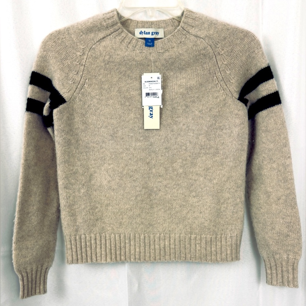 Dylan gray Cream Striped 100% Soft Warm Wool Pullover Sweater Big Boy Medium NWT